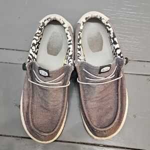 Hey Dude Textured Brown Slip-Ons with Patterned Lining